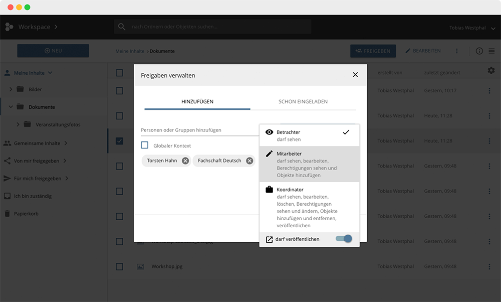 Bild: Freigabe-Dialog
