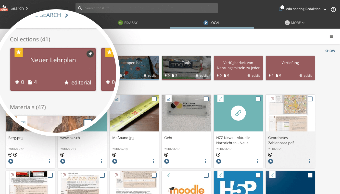 Screenshot der Lehrplansammlungen